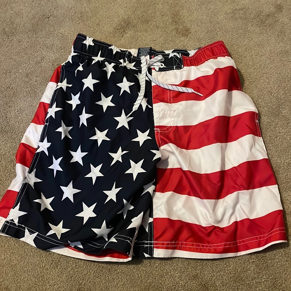 American flag swim trunks